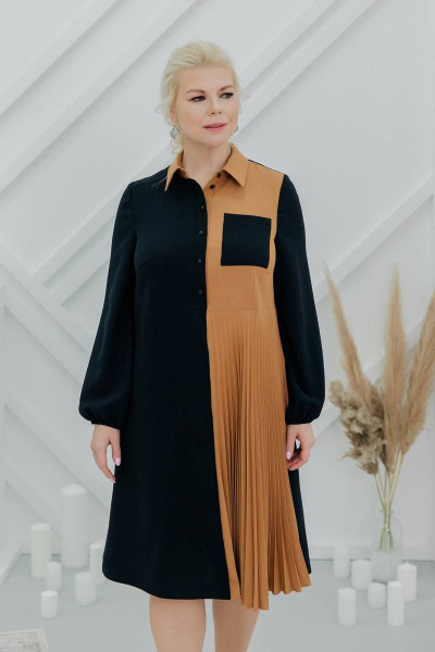Платье на каждый день демисезонное с длинным рукавом ASV 2484 черно-коричневый - фото 1