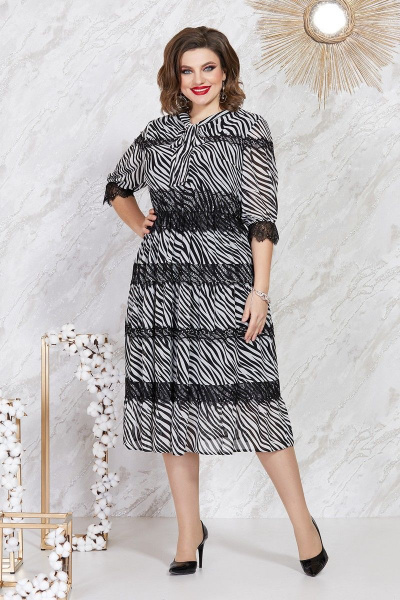 Платье прилегающее с кружевом и бантовым воротником Mira Fashion 5059 - фото 1