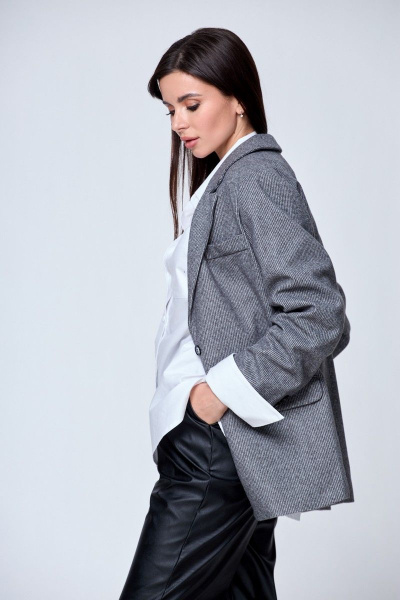 Деловой жакет в мелкую клетку с прорезными карманами Anelli 964 темно-серый - фото 4