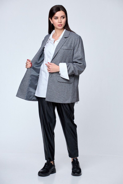 Деловой жакет в мелкую клетку с прорезными карманами Anelli 964 темно-серый - фото 3