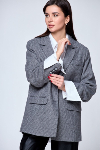 Деловой жакет в мелкую клетку с прорезными карманами Anelli 964 темно-серый - фото 1