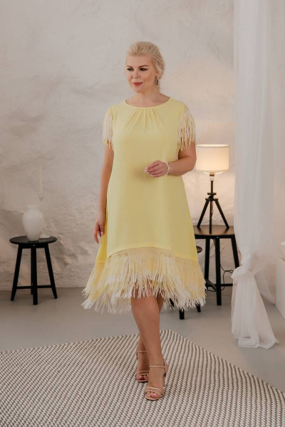 Платье Нарядное расширенного силуэта из вискозы и бахромой ASV 2502 желтый - фото 5