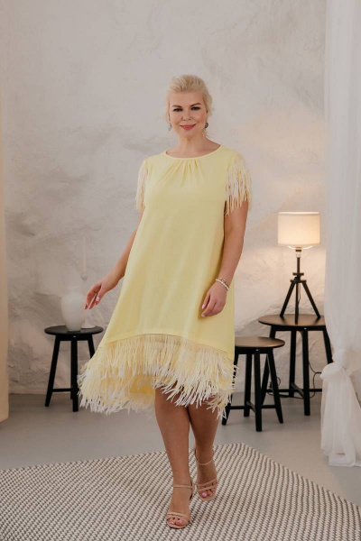 Платье Нарядное расширенного силуэта из вискозы и бахромой ASV 2502 желтый - фото 1