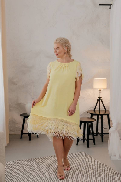 Платье Нарядное расширенного силуэта из вискозы и бахромой ASV 2502 желтый - фото 4
