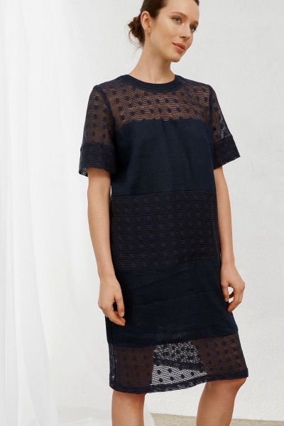 Платье приталенное из льна с кружевом и коротким рукавом Art Ribbon M3036P - фото 2