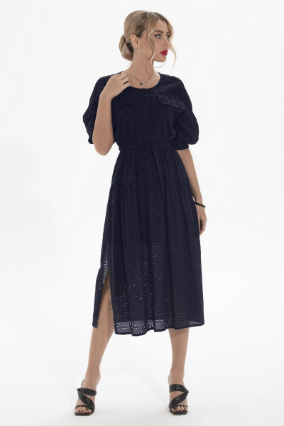 Летнее платье из хлопка с кулисой и накладными карманами Golden Valley 4822 синий - фото 1