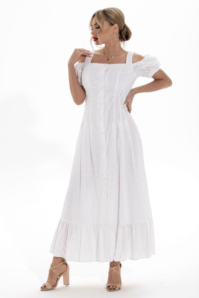 Летнее платье из хлопка с рельефами и бретелями Golden Valley 4826 белый - фото 1