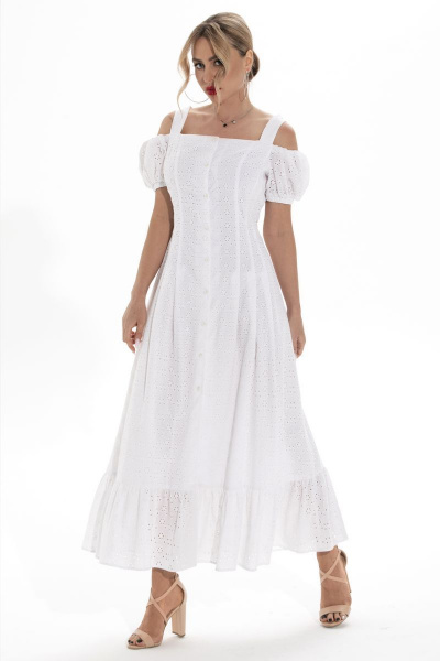 Летнее платье из хлопка с рельефами и бретелями Golden Valley 4826 белый - фото 2
