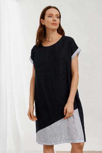 Льняное платье прямое с овальной горловиной и спущенным рукавом Art Ribbon M3623P - фото 2