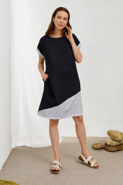 Льняное платье прямое с овальной горловиной и спущенным рукавом Art Ribbon M3623P - фото 1