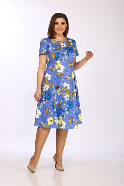 Платье Lady Style Classic 1813/3 синий_принт - фото 1