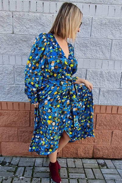 Платье на запах из атласной ткани с карманами и пояском Shymoda 306-22 - фото 2