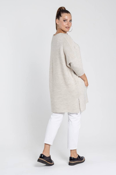 Туника вязаная теплая больших размеров с карманом BONADI М-1387 молочный - фото 5