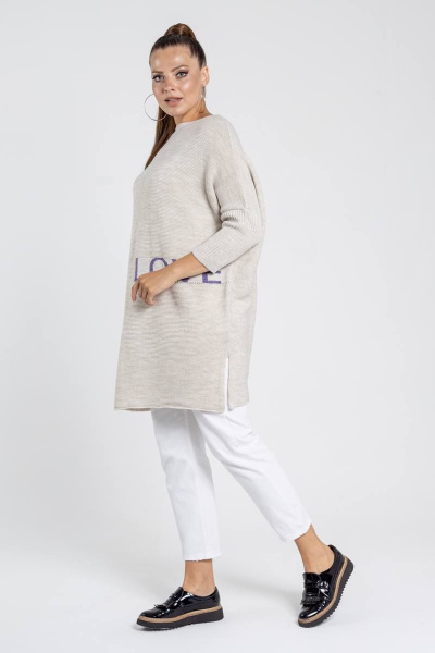 Туника вязаная теплая больших размеров с карманом BONADI М-1387 молочный - фото 3