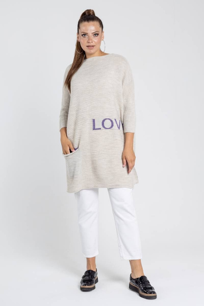 Туника вязаная теплая больших размеров с карманом BONADI М-1387 молочный - фото 2