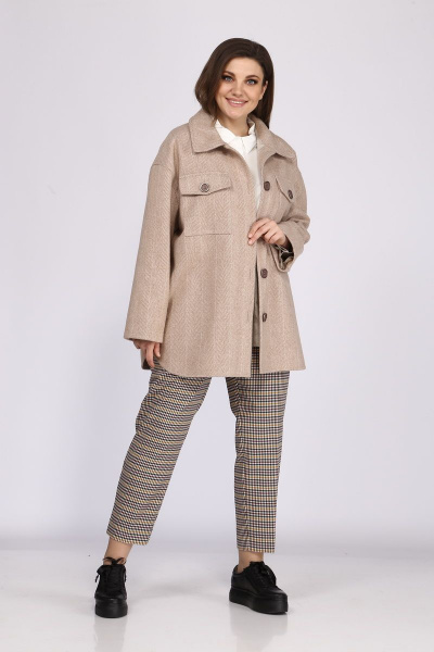 Куртка-рубашка бежевый прямой силуэт с накладными карманами Anna Majewska 1519 - фото 4