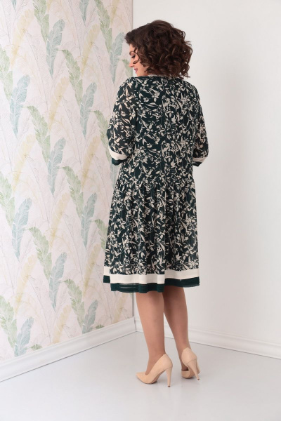 Платье из шифона с бантом и складками на талии Solomeya Lux 899 зеленый-белый - фото 5