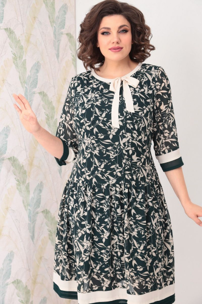 Платье из шифона с бантом и складками на талии Solomeya Lux 899 зеленый-белый - фото 3