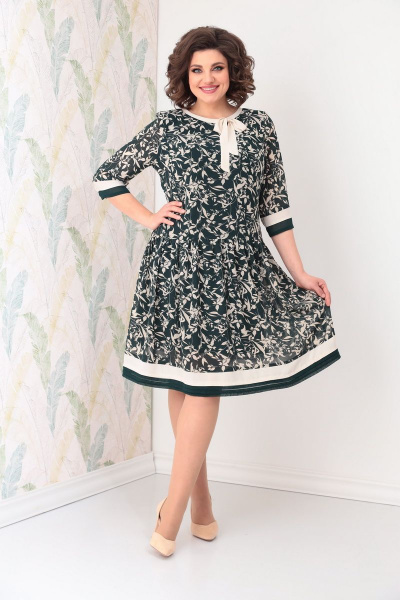 Платье из шифона с бантом и складками на талии Solomeya Lux 899 зеленый-белый - фото 2