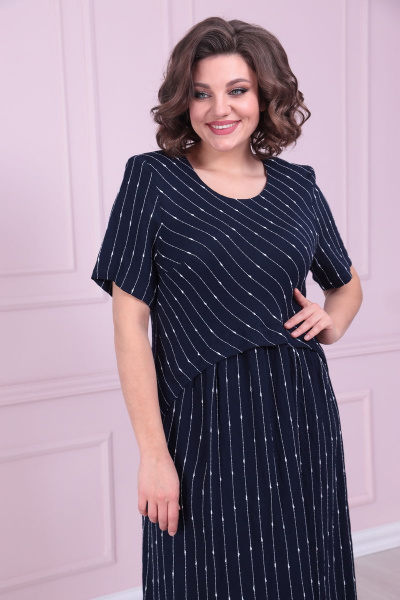 Бохо платье свободного силуэта из приятной ткани Solomeya Lux 904 синий - фото 2