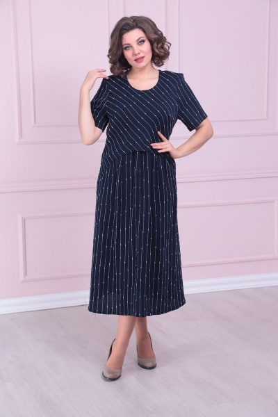 Бохо платье свободного силуэта из приятной ткани Solomeya Lux 904 синий - фото 1