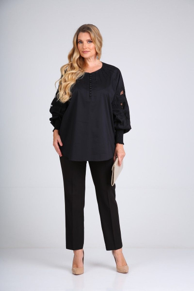 Зауженные классические брюки со стрелками из текстиля SandyNa 130204 черный - фото 4