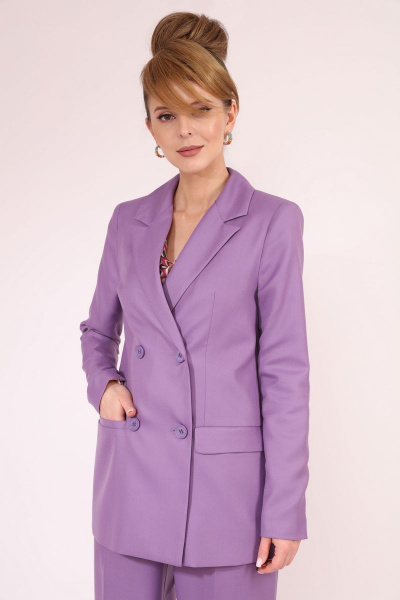 Фиолетовый костюм 2-ка жакет и юбка из шерстяной ткани LM АТ1670 - фото 8