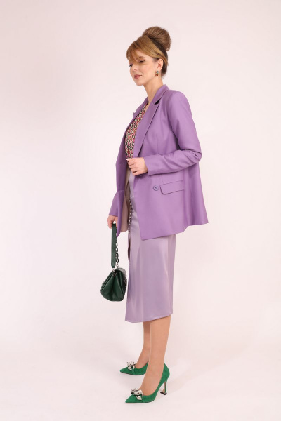 Фиолетовый костюм 2-ка жакет и юбка из шерстяной ткани LM АТ1670 - фото 3