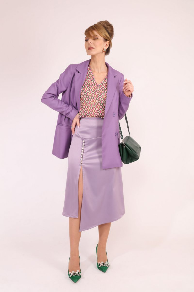 Фиолетовый костюм 2-ка жакет и юбка из шерстяной ткани LM АТ1670 - фото 2