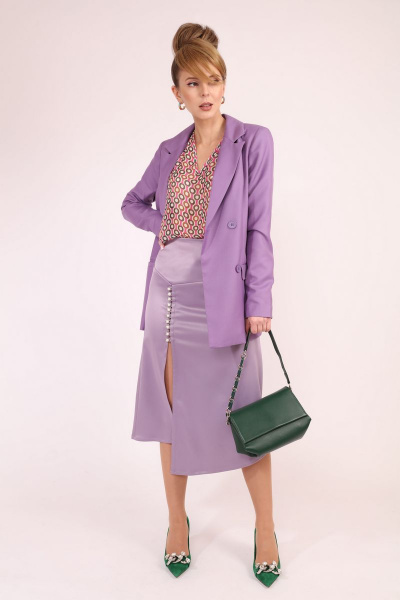 Фиолетовый костюм 2-ка жакет и юбка из шерстяной ткани LM АТ1670 - фото 1