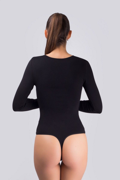 Черное боди-стринг из вискозы и эластана с длинным рукавом Verally 450-1 черный - фото 2