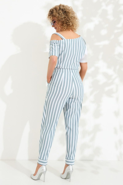 Блуза с асимметричным рукавом и брюки с выточками из текстиля Euromoda 408 - фото 4