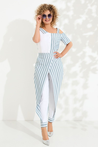 Блуза с асимметричным рукавом и брюки с выточками из текстиля Euromoda 408 - фото 1