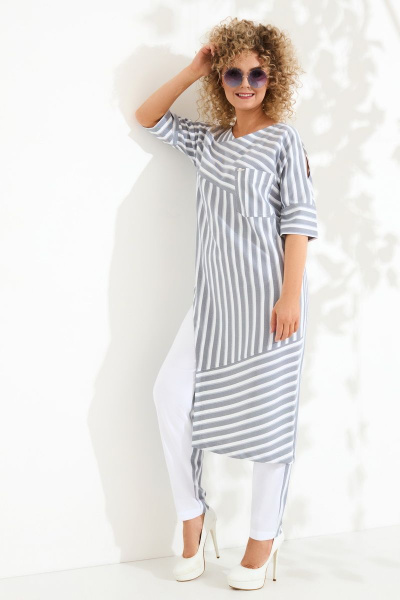 Брюки, туника Euromoda 415 серый+белый - фото 2