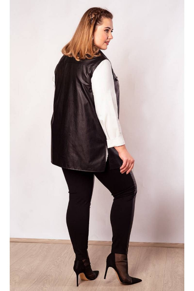 Черный жилет из эко-кожи с металлическими пуговицами Camelia 21168 1 - фото 2