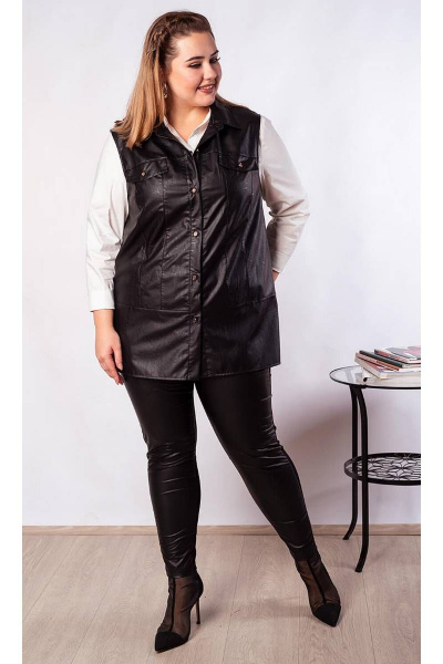 Черный жилет из эко-кожи с металлическими пуговицами Camelia 21168 1 - фото 1