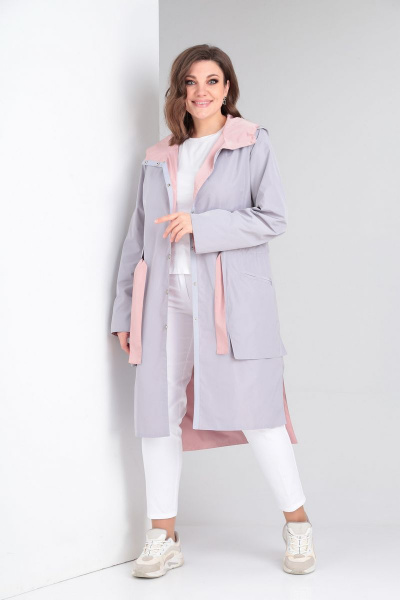 Ветровка прямого силуэта на кнопках с капюшоном Диомант 1779 пудра/серый - фото 13
