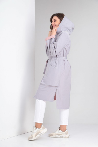 Ветровка прямого силуэта на кнопках с капюшоном Диомант 1779 пудра/серый - фото 14