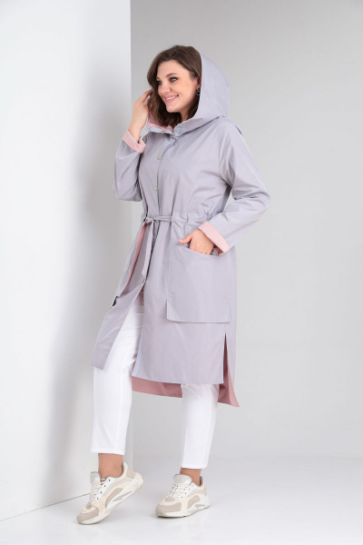 Ветровка прямого силуэта на кнопках с капюшоном Диомант 1779 пудра/серый - фото 11