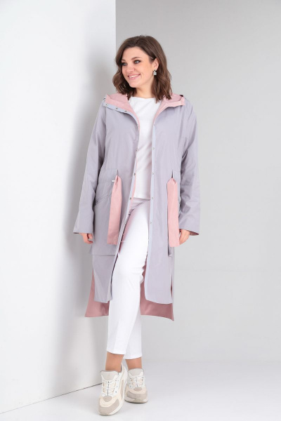 Ветровка прямого силуэта на кнопках с капюшоном Диомант 1779 пудра/серый - фото 10
