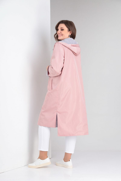 Ветровка прямого силуэта на кнопках с капюшоном Диомант 1779 пудра/серый - фото 4