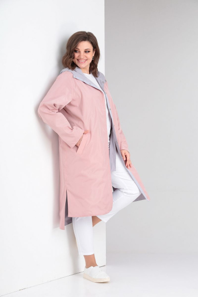 Ветровка прямого силуэта на кнопках с капюшоном Диомант 1779 пудра/серый - фото 2