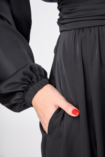 Платье зауженное до середины голени с V-образным вырезом и поясом демисезонное Anelli 1204 черный - фото 5