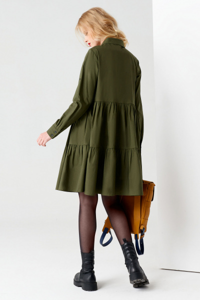 Платье с кокетками из хлопка и сборками для отдыха Панда 67687z хаки - фото 2