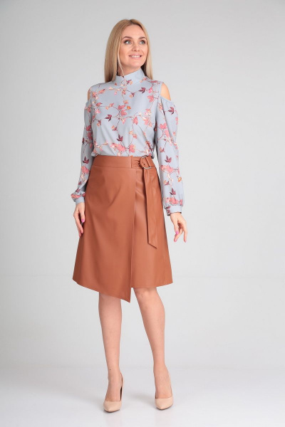 Демисезонная юбка трапеция из экокожи с запахом AXXA 3007 - фото 6