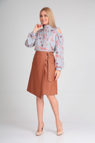 Демисезонная юбка трапеция из экокожи с запахом AXXA 3007 - фото 4