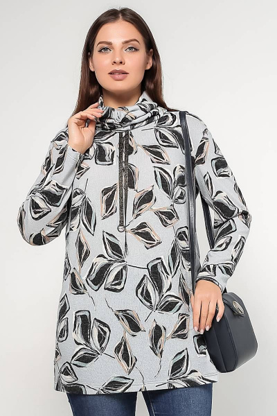 Туника La rouge 9052 серо-голубой-(цветы) - фото 1