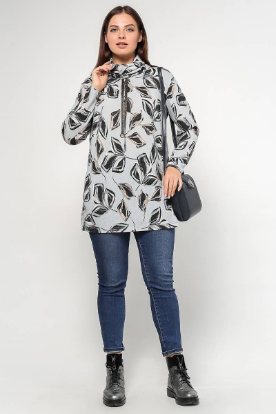 Туника La rouge 9052 серо-голубой-(цветы) - фото 2