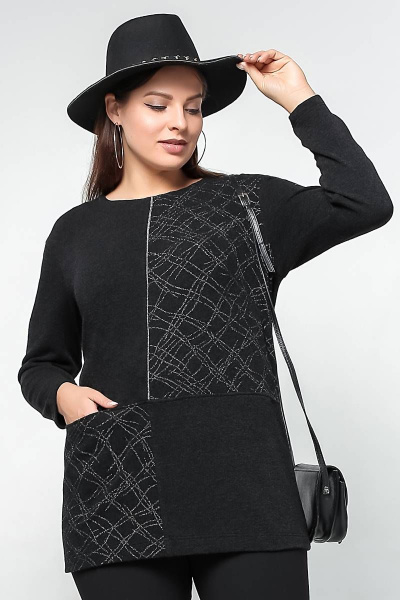 Демисезонный прямой джемпер с спущенными плечами и кантами La rouge 3176 серебро-(черный) - фото 1
