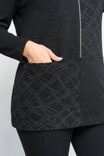 Демисезонный прямой джемпер с спущенными плечами и кантами La rouge 3176 серебро-(черный) - фото 5